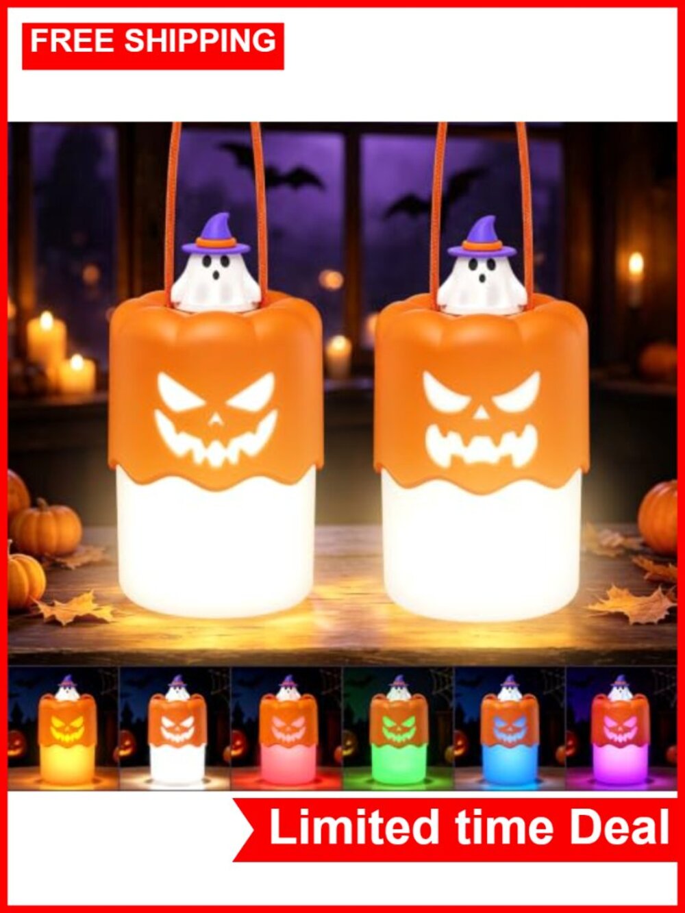 Rechargeable LED Pumpkin Lantern Set with Lanyard Halloween Decor